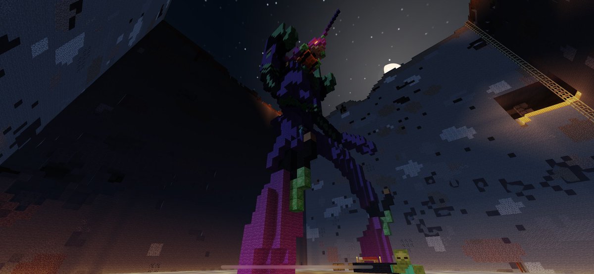 れのんstein 夜のエヴァンゲリオン初号機凄い Shaderってすごいんだな なんか覚醒状態になっとる マイクラ建築 Minecraft建築コミュ シンエヴァ エヴァンゲリオン劇場版