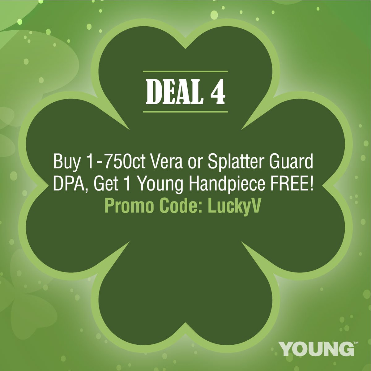 It's Day 4 of our #7LuckyDentalDeals 🍀 Buy 1-750ct box of Vera or Vera with Splatter Guard Prophy Angles, Get a Young Hygiene Handpiece FREE! 👋
.
.
Offer(s) valid in the USA only 3/8/21 - 3/16/21. Must use promo code LUCKYV to redeem.