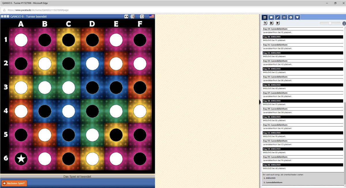 Voller Erfolg! Am Wochenende startete die QANGO-Turnierserie unter dem Motto „Bremer Spiele-Tage“ auf  Yucata: 20 Teilnehmer, 4 Gruppen, 2 Qualifikanten für die Deutsche Meisterschaft.
Spielinfo: yucata.de/de/GameInfo/QA…
#brettspiel #qango #bremerspieletage #yucata