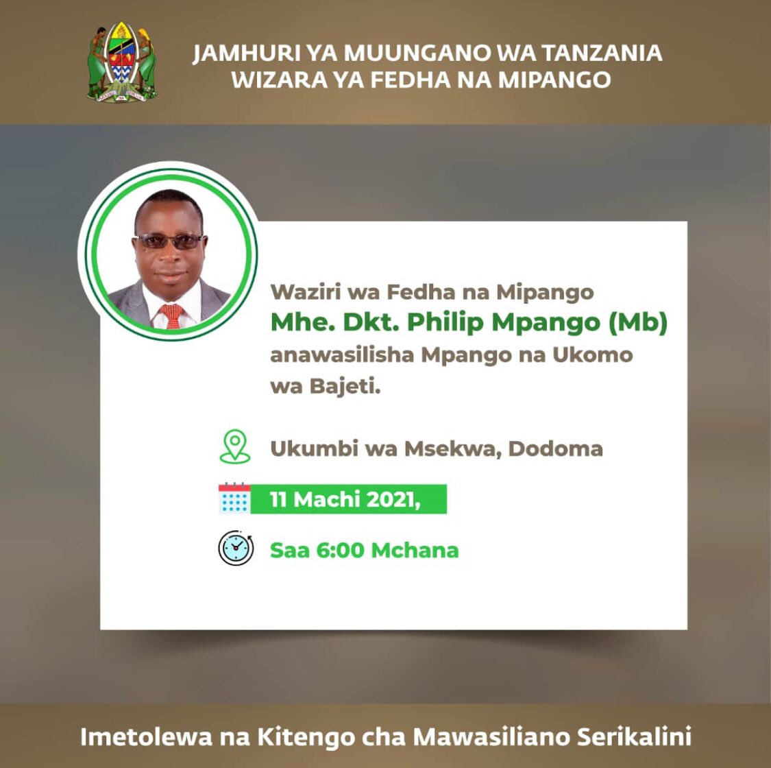 Hakingowi's tweet photo. 🔴TAARIFA

Waziri wa Fedha na Mipango Dkt Philip Mpango anawasilisha Mpango wa Ukomo wa Bajeti Leo katika Ukumbi wa Msekwa Mjini Dodoma https://t.co/MQ7lqA159D