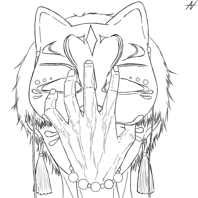 「お面の裏は、、、、」
線画も載せまーす
線画とイラスト違うけど💦
#イラスト好きな人とつながりたい 
#狐面
#イラスト
#かっこいい 
#フリー線画 