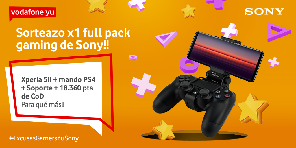 💥SORTEO FLASH💥 Para ganar el Pack Full Gaming de Sony 👇🏽​
1️⃣  Síguenos en <a href="/vodafoneyu/">Vodafone yu</a> y a <a href="/SonyEspana/">Sony España</a> ​
2️⃣  Haz RT con comentario explicando qué excusita pondrías a partir de ahora si pierdes. No te olvides de incluir el hashtag #ExcusasGamersYuSony​

Recuerda: ⚠️ SÓLO HOY ⚠️