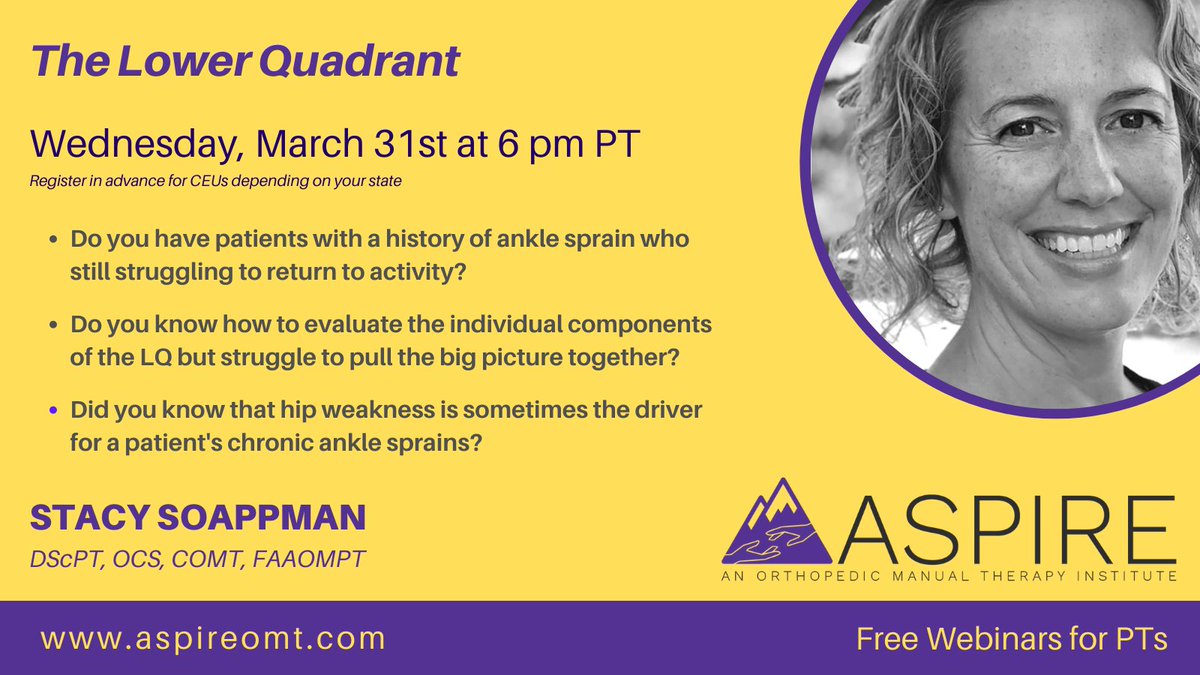 AspireOmt's tweet photo. If you aspire to be a better #physicaltherapist, come join us for this free webinar, which will include a case-based approach with demo, eval and tx of the LQ. 

Register here: https://t.co/pKPamQknlj

#manualtherapy #PhysicalTherapy https://t.co/9W8jwAIyrl