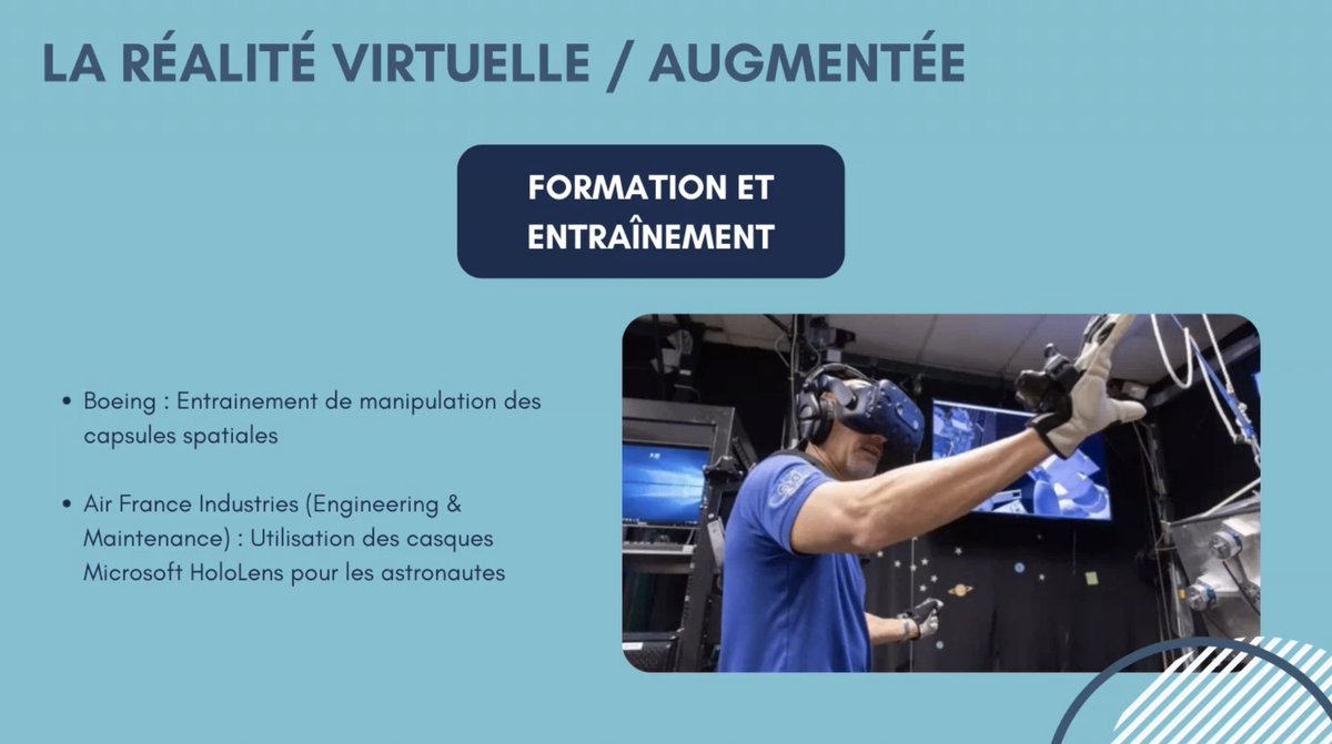 🚀 Utilisation des casques #mixedreality comme l'#HoloLens2 développé par Microsoft pour l'#aérospatiale
➡️ améliorer les entrainements des astronautes 
✅ apprentissage immersif et sécurisé
#MBADMB #X6spacemasterclass <a href="/X6Space/">Space X6</a>