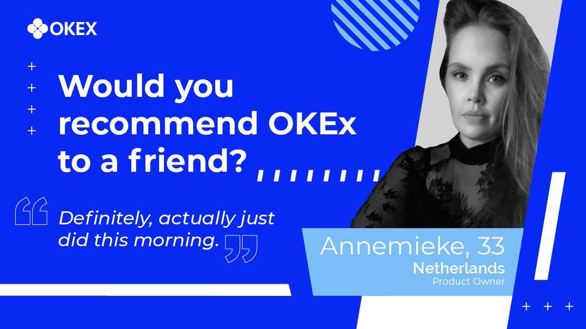 okx's tweet photo. 🇳🇱 @OKEx user Annemieke in the #Netherlands is happy with her #OKExperience.
Comment 👇if you have a suggestion for us! https://t.co/VtZh1nZJFg