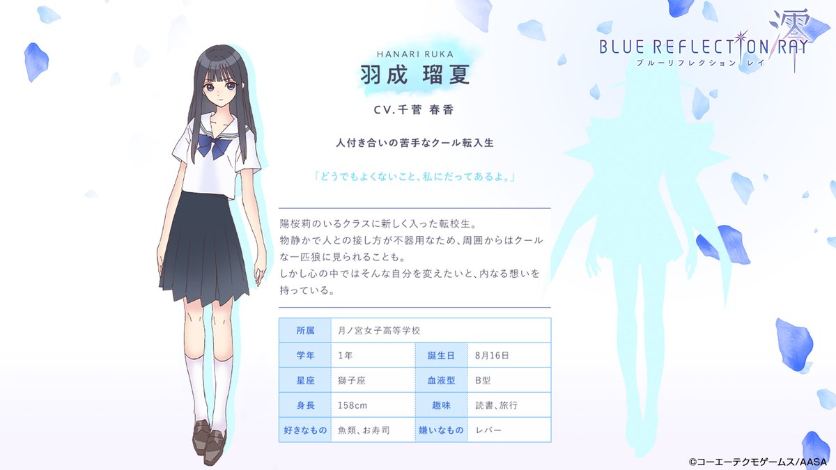明日も新情報の発表を予定 先週はキャラクタープロフィール第 弾を公開 平原陽桜莉 CV 石見舞菜香 羽成瑠夏 CV 千菅春香 田辺 百 CV 高倉有加 白樺 都 CV 大和田仁美 キャラクターページ https t co 6QBrwsIeh7 今週はどんな情報が