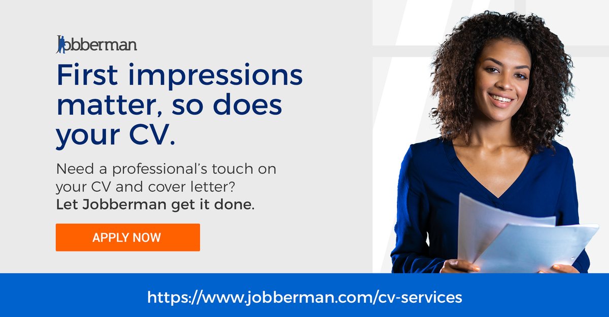 Jobbermandotcom's tweet photo. We're here to make sure your CV doesn't hold you back from landing the right job.
Talk to us today about giving your CV/Cover Letter a winning make over.
Click https://t.co/g72LmPmYO1
#JobbermanNigeria #CVServices #CVRewrite
RT https://t.co/wqnc7putf0