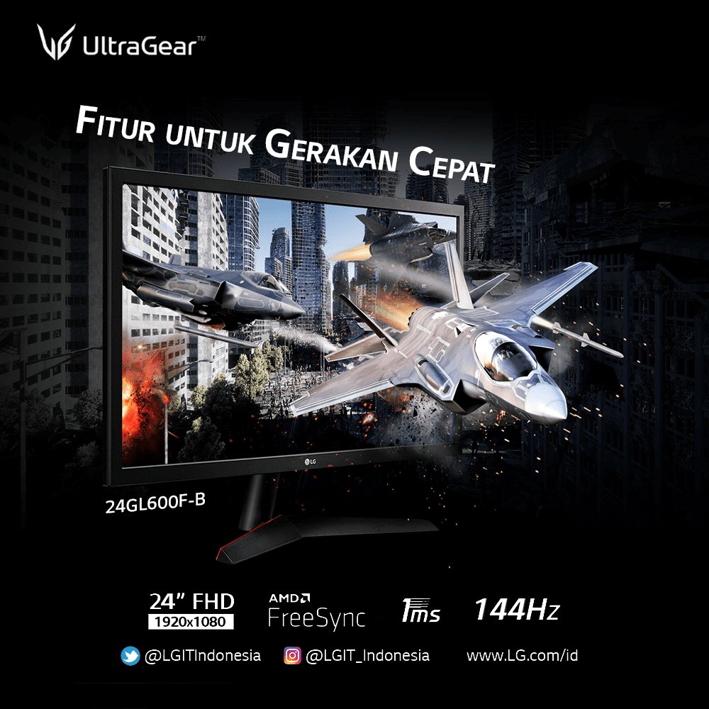 lgeindonesia's tweet photo. #LGUltraGearGamingMonitor #24GL600 dengan layar 23,6 inci, dan waktu respons 1 milidetik, 24GL600F memaksimalkan gaming yang membutuhkan keputusan instan, seperti RTS dan FPS, sehingga menghasilkan gerakan lancar dan mulus saat pertempuran berlangsung. https://t.co/vpOoSTYfFX https://t.co/HIhJCzqp0G