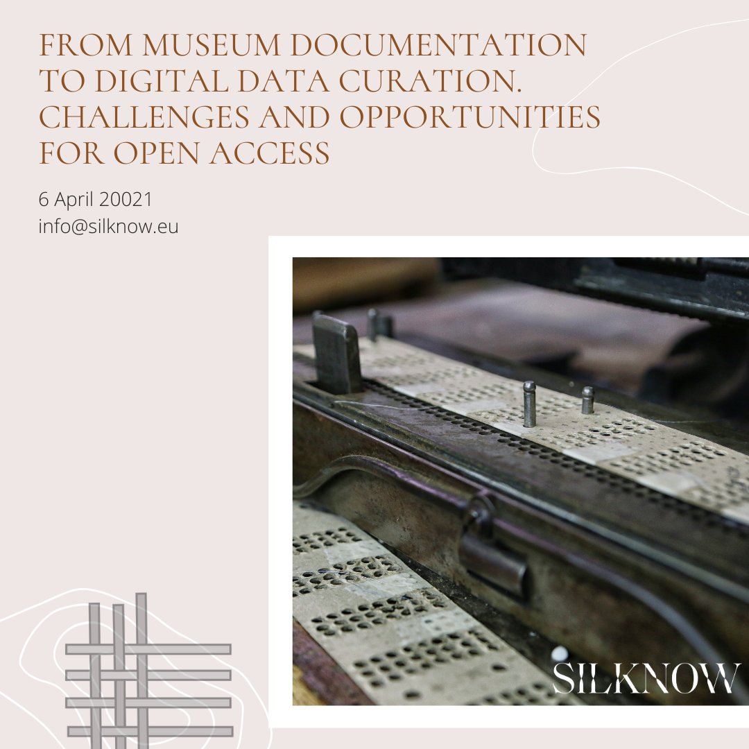 silknow_eu's tweet photo. Are you a #documentalist, #curator or #conservator interested in digital data curation? At SILKNOW we understand the challenge of documenting, inventorying, cataloguing and opening #textile #collections #digitally. https://t.co/FkPAT6VwYH