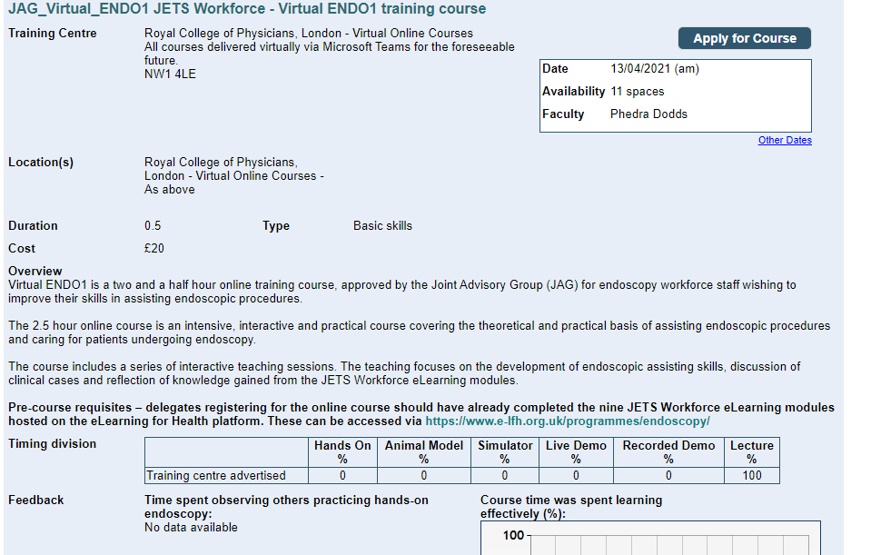 JAG_Endoscopy's tweet photo. Our next virtual ENDO1 course will be on Tuesday 13 April. This course is specifically tailored for #endoscopy workforce staff wishing to improve their skills in assisting endoscopic procedures.  Sign up now on #JETS: https://t.co/PsiUpA8vwY https://t.co/p1ajs70RQL
