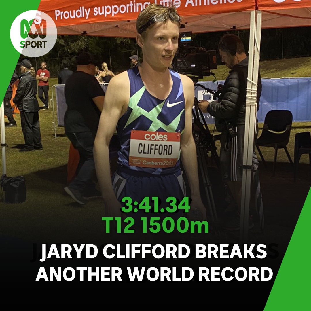 abcsport's tweet photo. Another race, another world record for @JarydClifford! 🌏🎽

💪🇦🇺 The 21-year-old Australian Paralympian and dual world champion, has broken his own T12 1500m world record, running 3:41.34 — cutting more than 1.5 seconds off his PB! 🏅

📷 @AthsAust #ThisIsAthletics #AthsTogether https://t.co/i90tNnses1