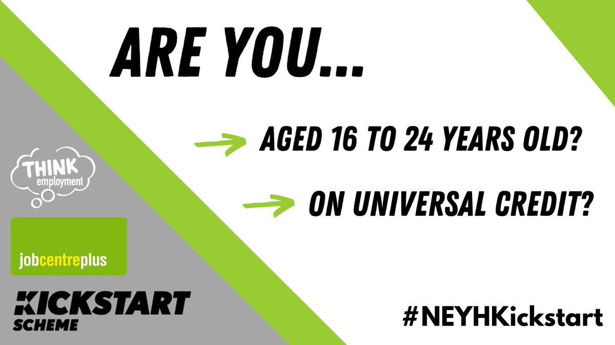 Are you 16 to 24 years old and receiving Universal Credit?

Looking for employment? Maybe you're looking for your first job! Ever thought about the kickstart scheme?

We have kickstart placements available. More info: bit.ly/38wK02J 

#NEYHKickstart
