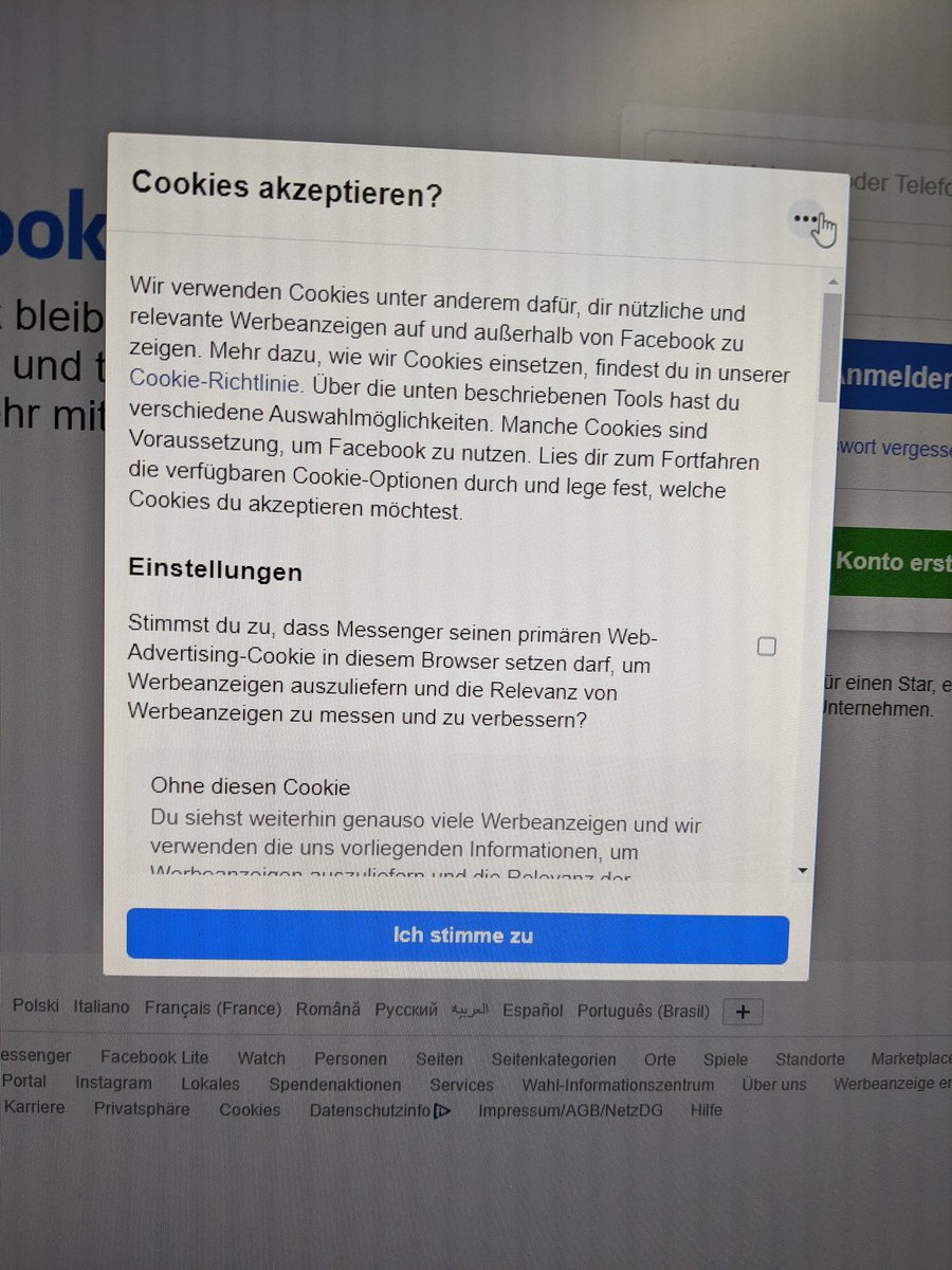 So kann man die Idee von Opt-In in die Dsgvo natürlich auch auslegen. #facebook holt sich die Einwilligung in die Cookie-Nutzung, indem es einfach keine Möglichkeit gibt, die Nutzung abzulehnen. #datenschutz #privacy #Cookie