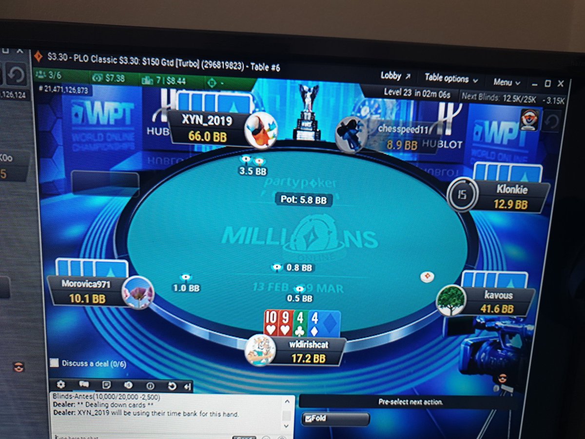 wildirishcat's tweet photo. Hunters - wee early PLO FT 3/6 while we do some study... #inthehunt #mixedgames #4cards #wildcatpoker @8Roxpoker @partypoker https://t.co/rOn8YQt5Rb
