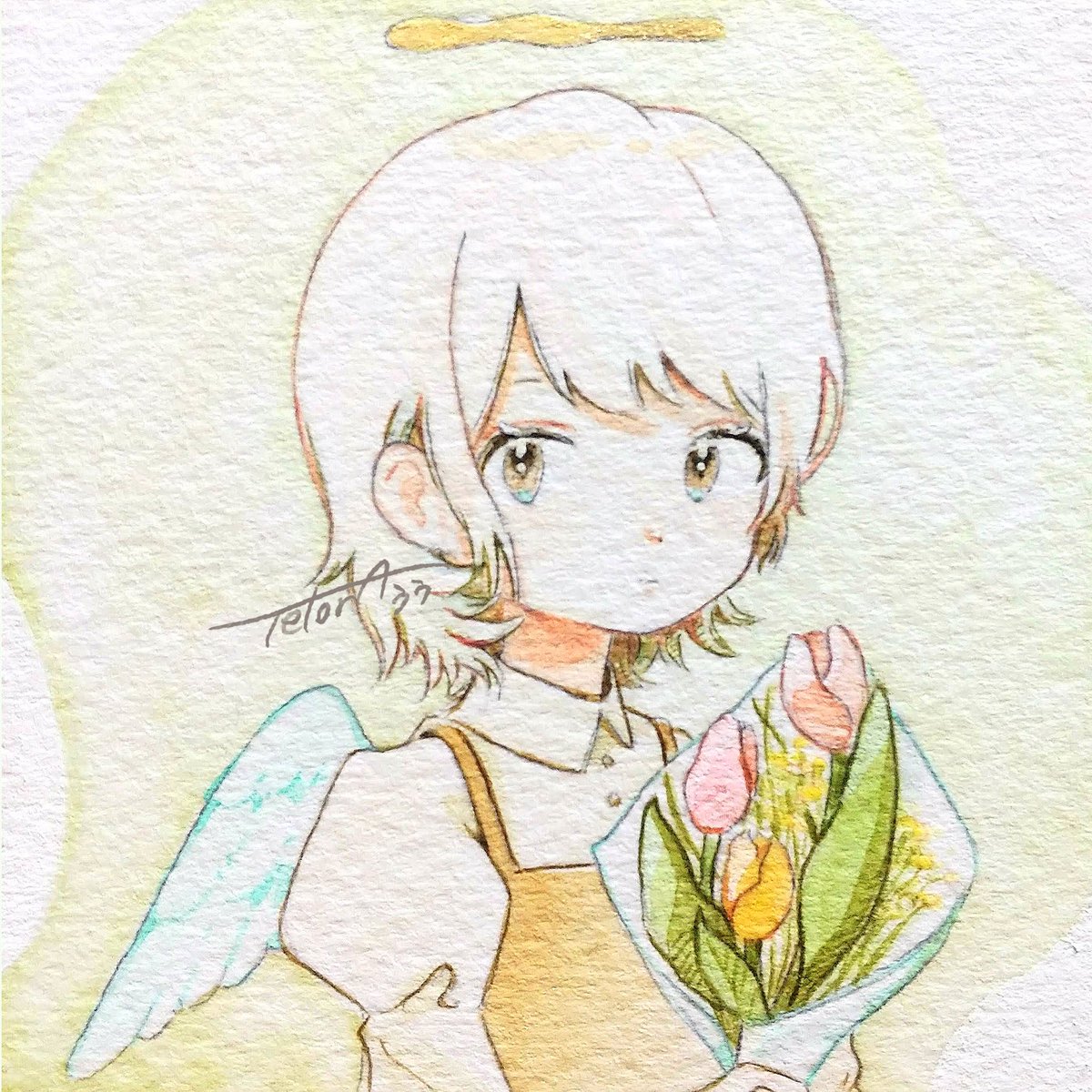 「チューリップと天使たち 」|てとら うう🐑ﾄﾞﾛｰｲﾝｸﾞﾓｰﾙ🐏のイラスト