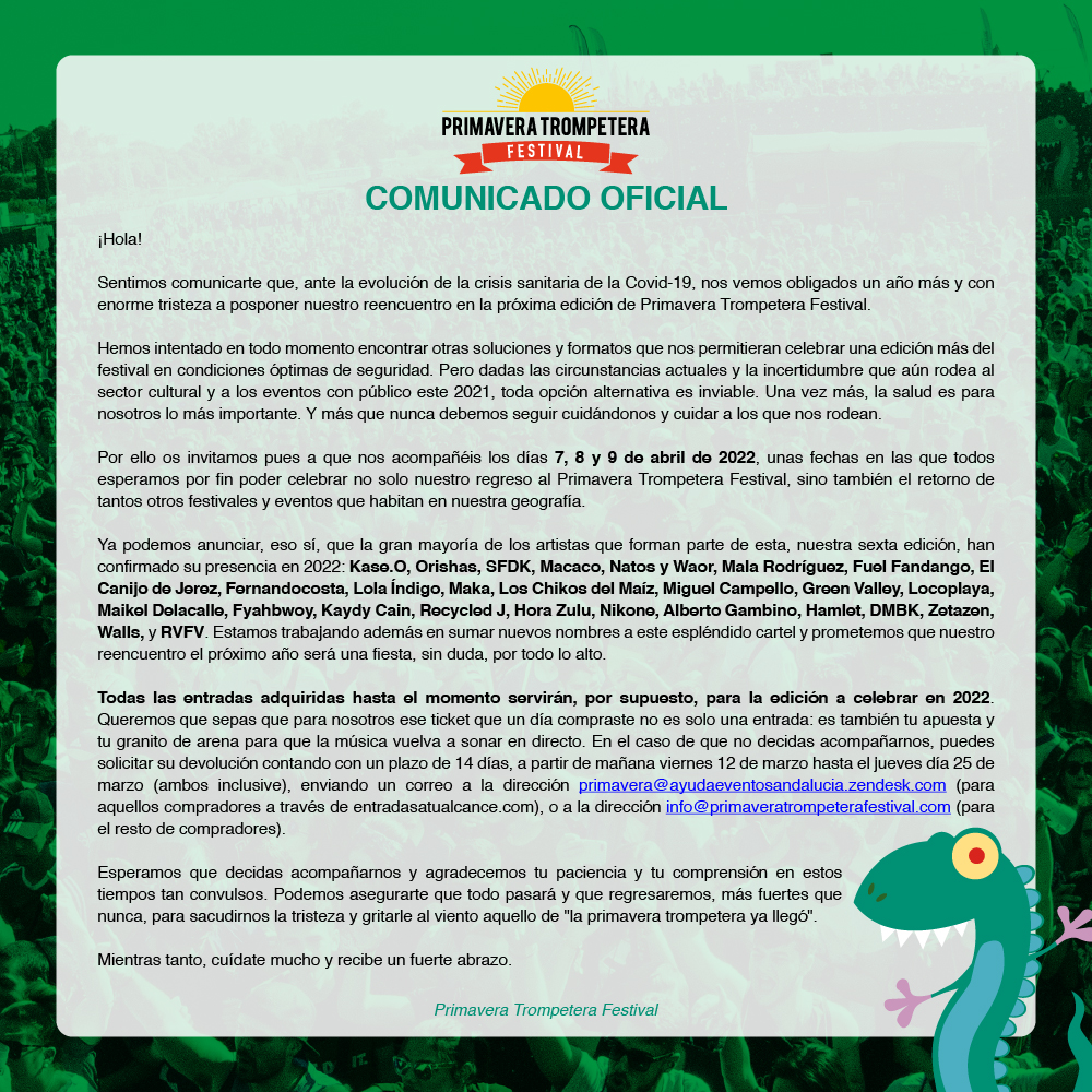 COMUNICADO OFICIAL #primaveratrompeterafestival