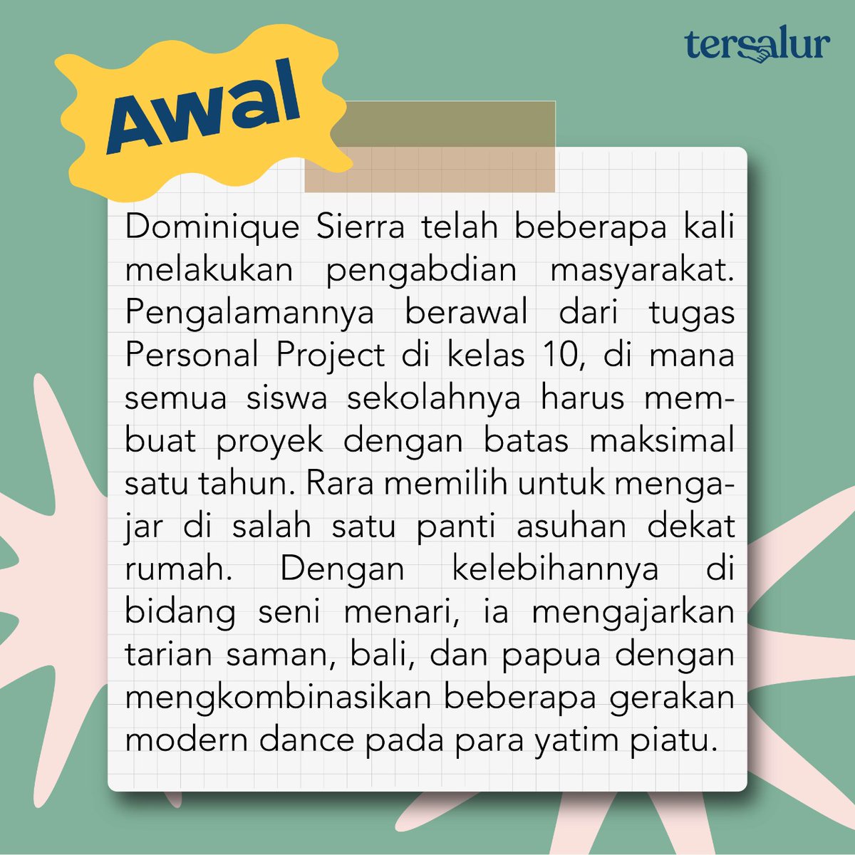 tersalur's tweet photo. Nah, ini dia cerita awal perjalanannya dalam pengabdian sosial! 
By the way, Rara ahli dalam menari, loh! Terus gimana ya perjalanan pengabdian dan menari Rara? https://t.co/gZHpzQnA02