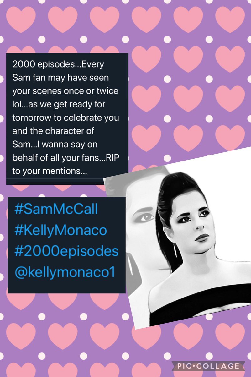 ShirlGCadotte55's tweet photo. Today we celebrate #KellyMonaco #2000episode #WeLoveUKelly any day and every day our beautiful #SamMcCall @kellymonaco1 is an awesome actress let’s all show #KellyMonacoLove 🦋🎉✌🏼💜 https://t.co/GNYusvrJgF