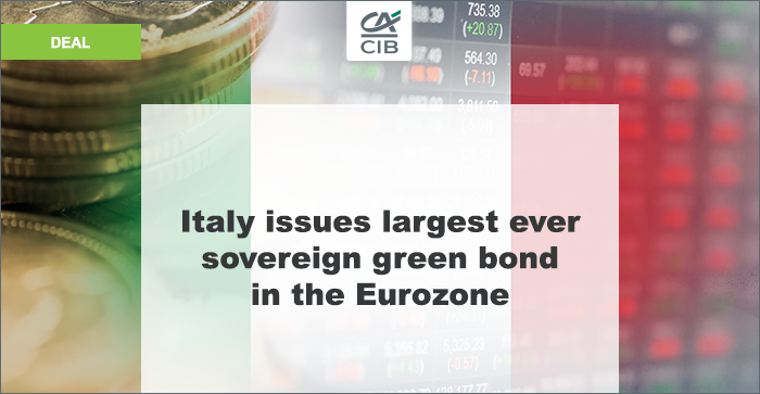CA_CIB's tweet photo. 🌱 Italy issues largest ever #sovereigngreenbond in the Eurozone, after releasing its #greenbond Framework in February. We acted as Joint Structuring Arranger &amp; Bookrunner on this exceptional issue .  
Read more ➡️ https://t.co/EPBOYxYZtd https://t.co/fOkSIRbRhA