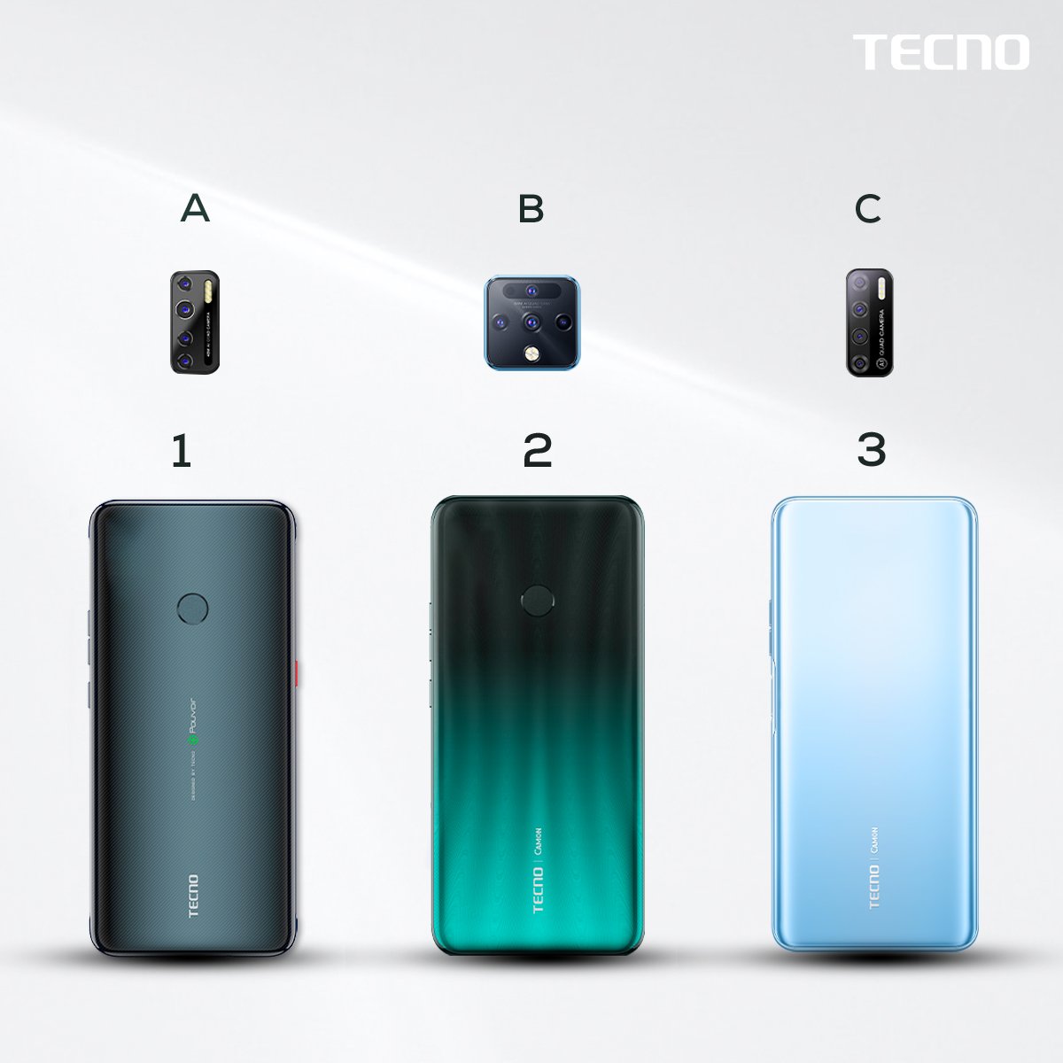 TECNOMobileRW's tweet photo. Can you Match these flawless Cameras to the correct #TECNO smartphones?
Share and Comment your answer down below, 3 comments with the most likes wins instant gifts from TECNO.
#TECNOmobile #TECNOQuiz #camon16 #pouvoir4pro #spark5pro https://t.co/vMAduQYX47
