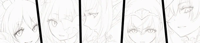 前に描いた3期生のモノイラを塗りたいなと思ってカライラ用に線画描き直し中。カラーにするつもりで描いてなかったから線画レイヤーにそのままホワイト修正してたりと結構面倒臭いな… 