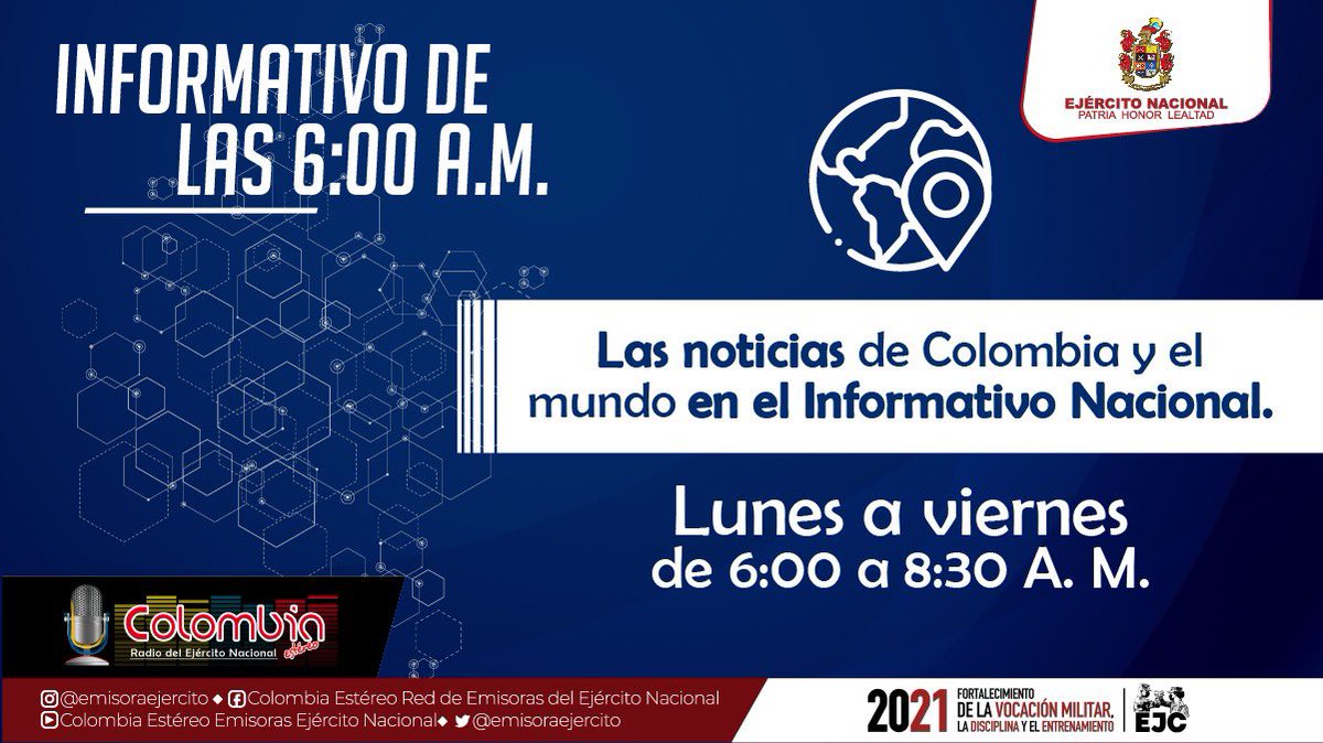 emisoraejercito's tweet photo. #AlAire6AM | Noticias, deportes, salud, actualidad y las diferentes actividades adelantadas por los hombres y mujeres del @COL_EJERCITO en el #InformativoNacional 📻Sintonízanos en 93.4 FM 👉🏼https://t.co/u2tSJDfL3F https://t.co/bzaVcbxbEQ