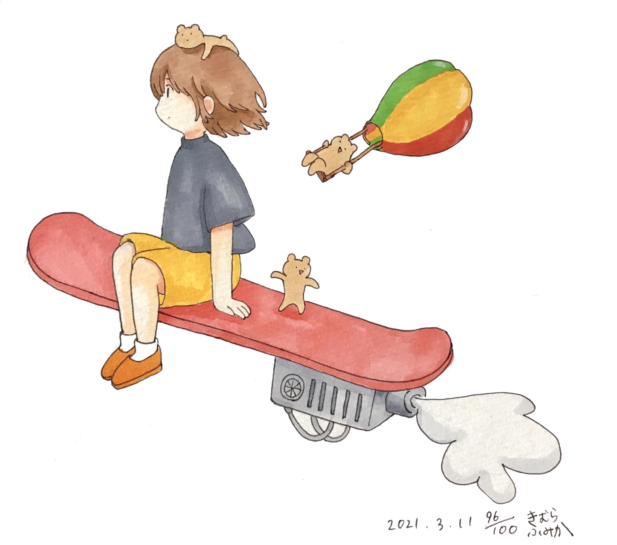 きむらふみか きむらの1日1枚イラストチャレンジ 96日目 空飛ぶスケボー 絵柄が好みって人にフォローされたい 春の創作クラスタフォロー祭り T Co Tbbvom4fku Twitter