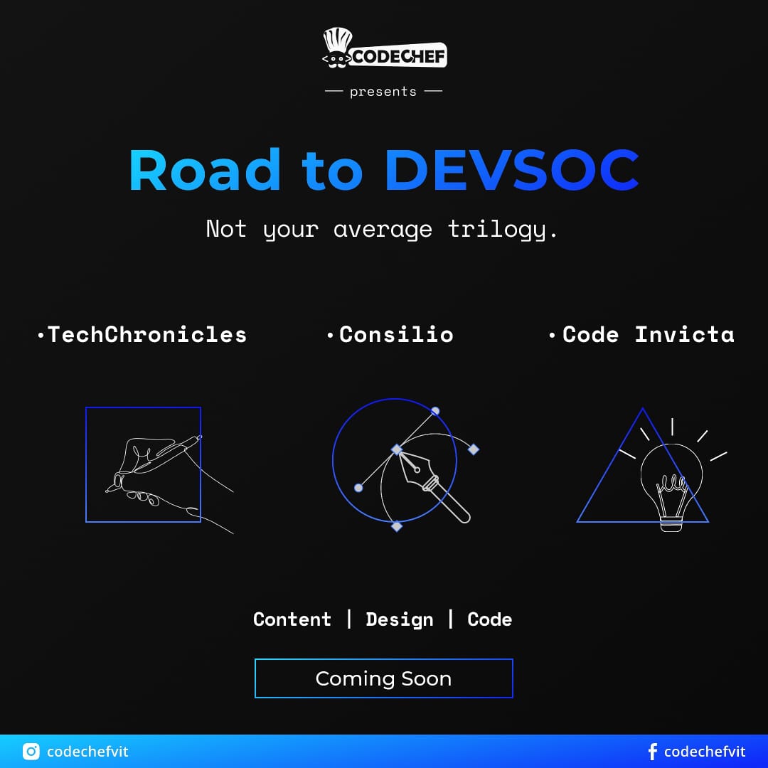codechefvit's tweet photo. In a not-so-distant land, lives The #Coder, who thrives off of expressing ideas via #projects! The Coder has been dormant owing to the lack of exciting #quests...But now, The Coder has awoken, it’s heard its masters call.
#DEVSOC #TechChronicles #CodeInvicta #Consilio https://t.co/V4YugdVHaK