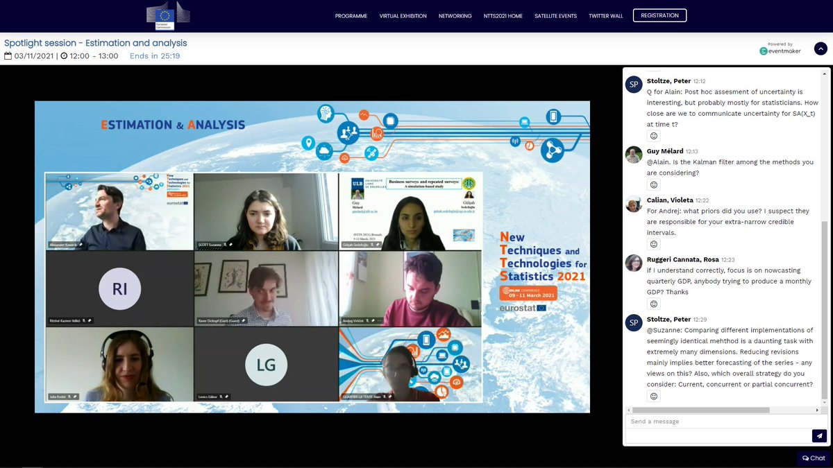 Yet another virtual conference day at #NTTS2021. Interaction with presenters at spotlight session skillfully chaired by <a href="/Alexkvienna/">Alex</a>