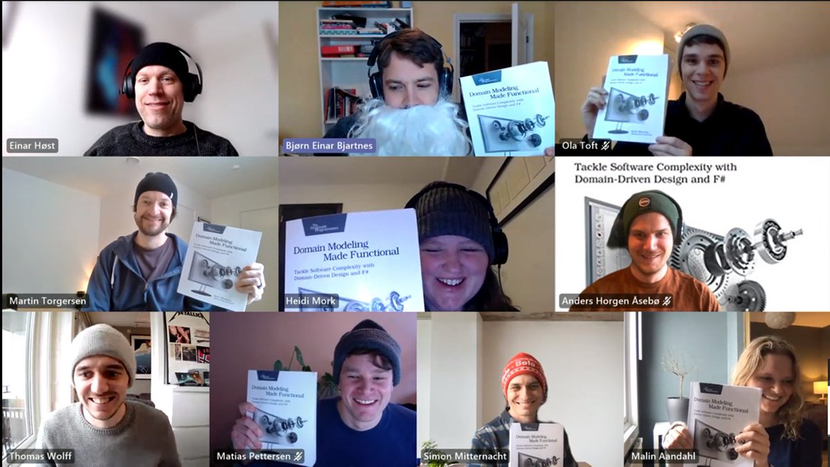 A four months reading circle of <a href="/ScottWlaschin/">Scott Wlaschin</a> 's book unfortunately ended today as we ran out of chapters. Ten NRK devs have met up for 15 sessions since November. Between reading  sessions we have been #mobprogramming github.com/nrkno/fsharpsk… amazon.com/Domain-Modelin… #fsharp