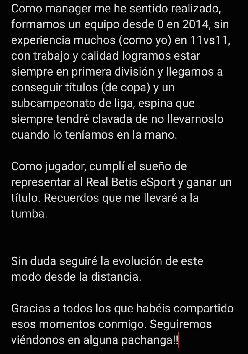 damg1986's tweet image. Toca decir adiós a Clubes Pro. Una etapa bonita bonita mi vida. Gracias @ShatteringFC y @La_Hermandadfvp / @RealBetisESport por haberme hecho disfrutar tanto compitiendo juntos. Espero realmente que sea un adiós y no un hasta pronto 🙃. Se os quiere!