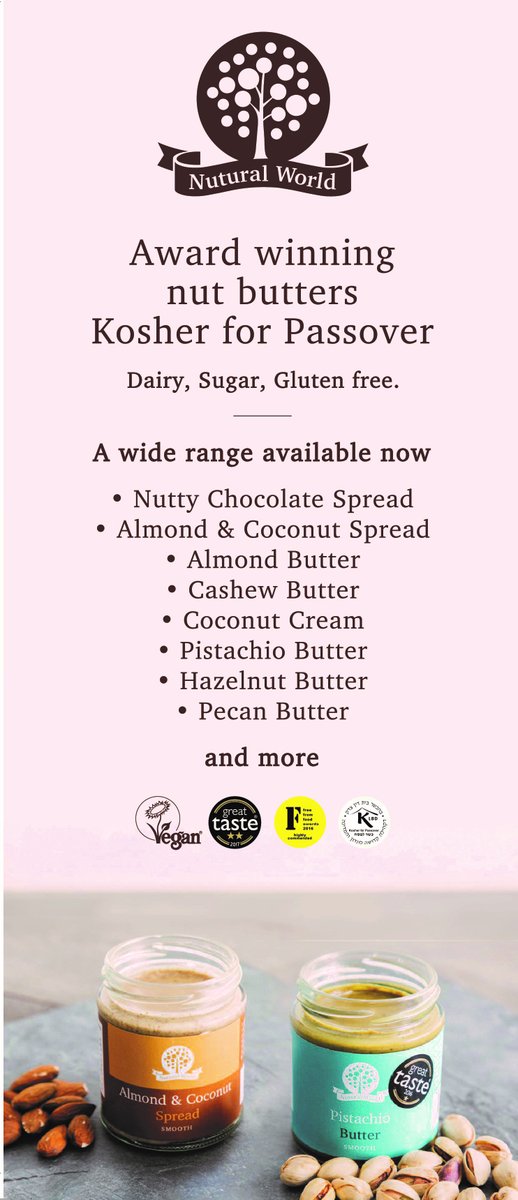 The <a href="/NuturalWorld/">Nutural World</a> Nut Butters &amp; Dry Roasted Nuts are #KLBD Certified for #Pesach when bearing kosher for #Passover sticker.
Available from some #kosher stores or order online from nuturalworld.com (you must specify in the 'Order Notes' that you want the #Passover range)