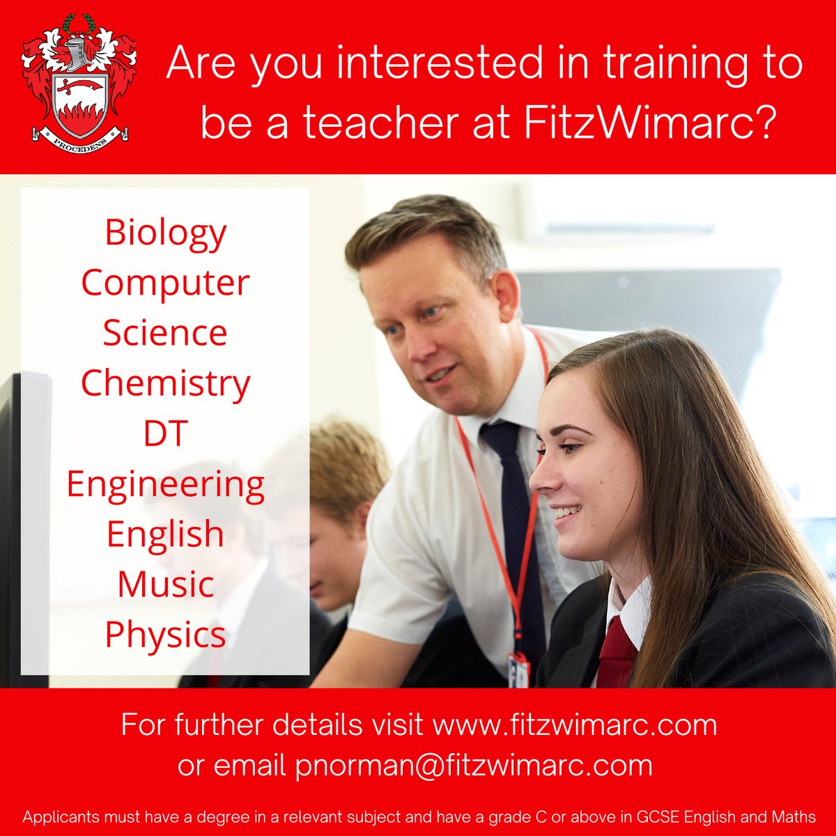 Would you like to train to be a teacher? We are currently recruiting for our 2021/2022 post-graduate ITT courses. please email pnorman@fitzwimarc.com for more information. <a href="/FitzWimarcSch/">FitzWimarc School</a> <a href="/Tes_Institute/">Tes_Institute</a>