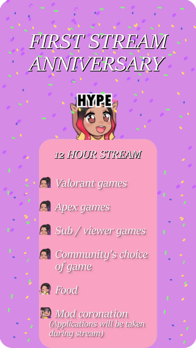 12 hour stream tomorrow to celebrate first stream on twitch anniversary! I'm excited and I hope you are too!