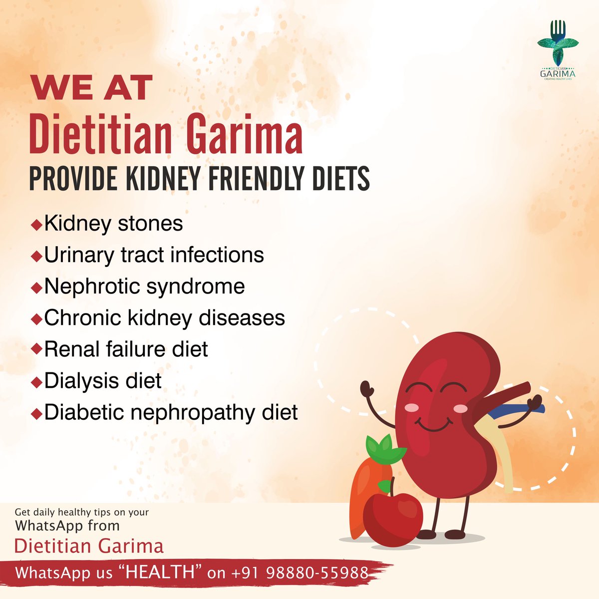 Kidney diet plan for your loved one is our area of specialities. Email or message us and get the best.

#renaldietitian #kidneyrd #renaldiet #dietplans #kidneydiet #kidneyfriendly #clinicaldietitian #rdtobe #sociohutt #dietitiangarima #garimagoyal #creatinghealthylives