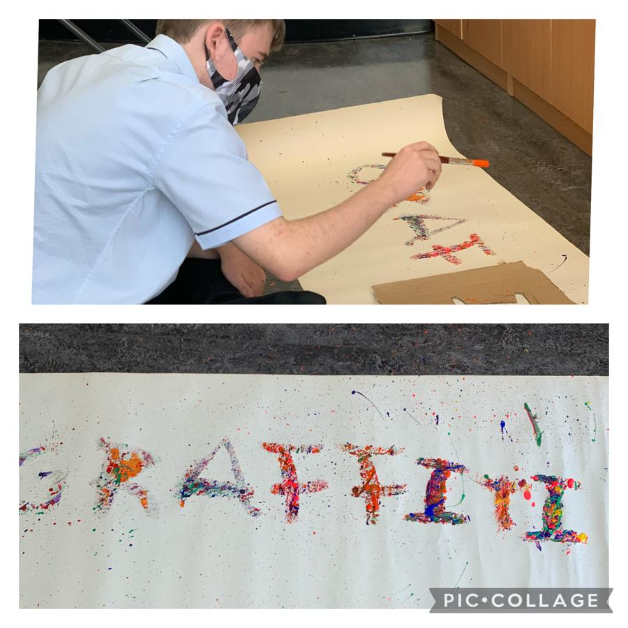 DBS_Inclusion's tweet photo. #SecondaryInclusion @DubaiBritishEH 
Jude, our #proudlytaaleem student has explored his love of Graffiti art by flicking his paint from a brush. Super effective outcome for his @ASDANeducation Transition Challenge Expressive Arts.
@DBS_ARTDept @DBS_Year8 https://t.co/XsRLzwpeZI