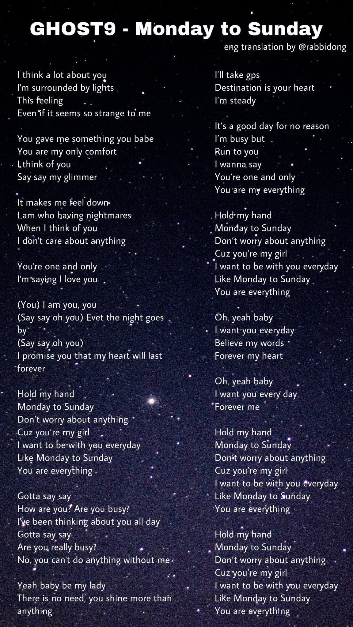 M Ghost9 Monday To Sunday English Translation By Rabbidong May Have Some Inaccuracies Please Do Not Repost Or Do Not Crop The Cr T Co Xsjoudbbt5 Twitter