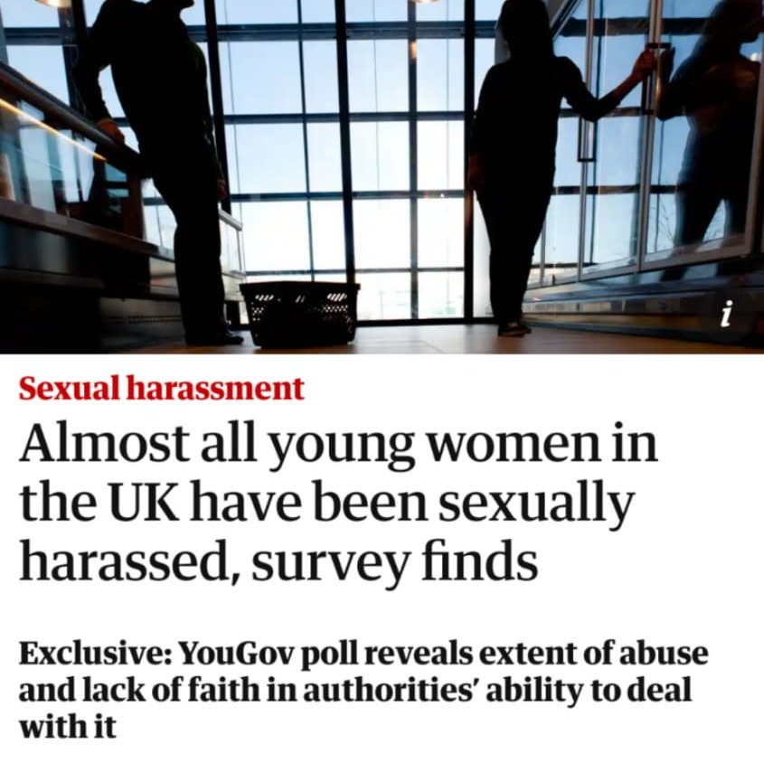 This should read "Men have sexually harassed almost all young women".

We must shift the passive way gendered violence is reported.

The problem isn’t that “women are scared to walk alone at night”, it’s that “men terrify women into staying indoors”.