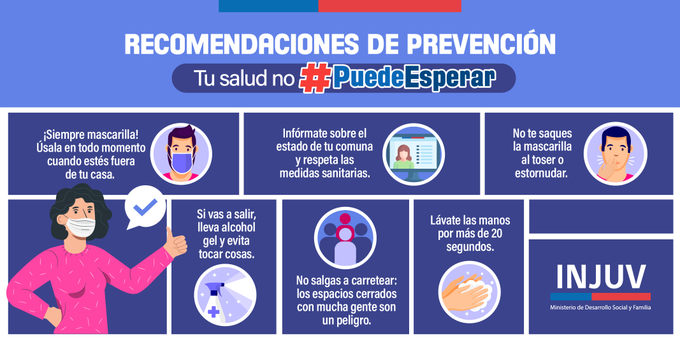 Prefiere las videollamadas 💻📲 o las reuniones con pocas personas al aire libre, según el estado de tu comuna. No lo olvides: ir a una fiesta te pone en riesgo a ti y a tu familia. El carrete #PuedeEsperar 🙏🏻