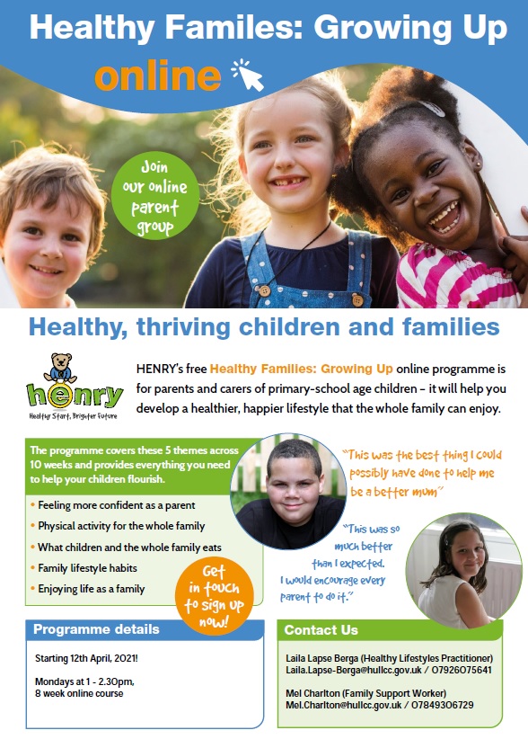 Our latest online @HENRYhealthy programmes for parents with young families begin next month featuring a brand new version for parents with primary school age children

#Hull #LoveHull #BestStartinLife