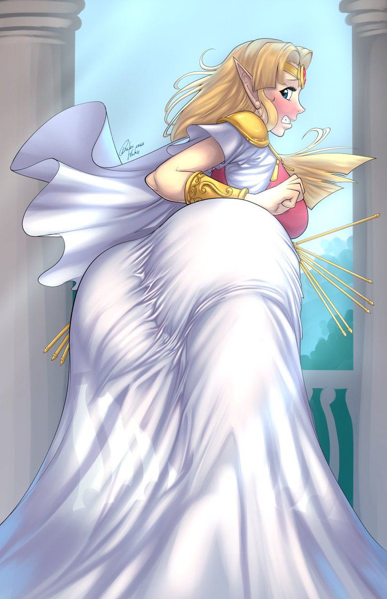 Zelda walks out onto the balcony to watch the sunrise. Her fat princess ass sticking out in the air.