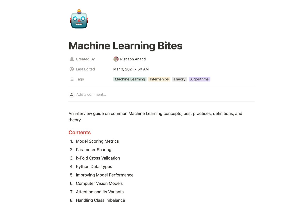 omarsar0's tweet image. 🔥 Machine Learning Interview Bites 🔥
This is really awesome! ICYMI, my friend, @rishabh16_ recently prepared these notes on machine learning topics while preparing for a computer vision interview.
notion.so/Machine-Learni…