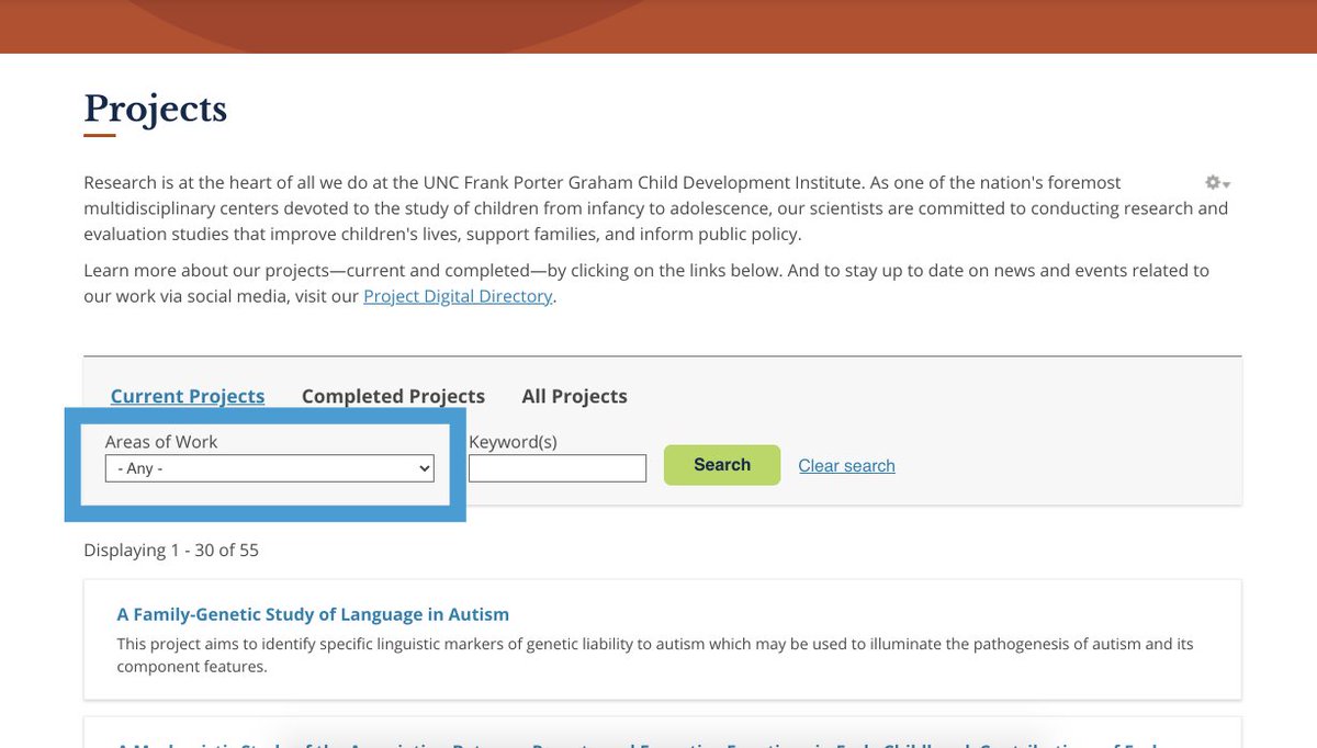 Want to find FPG projects working in your field of interest? On our projects page, you can filter our list of 55 projects by area of work, or use the keyword search to find exactly what you’ are looking for. Explore our projects page: fpg.unc.edu/projects
