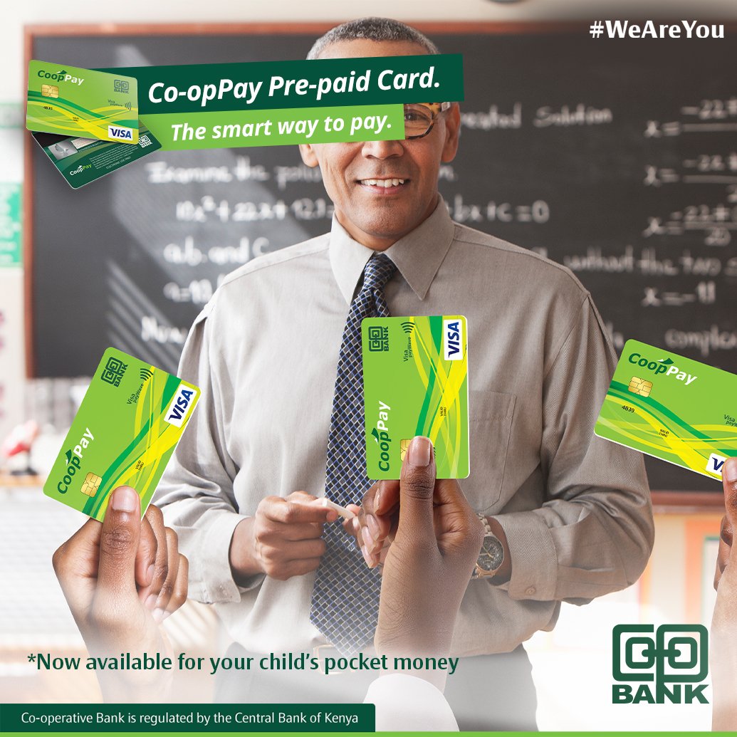 GhaflaKenya's tweet photo. Introducing the Co-op Pay Prepaid Card. No account with co-op bank is needed to enjoy the benefits
Get to shop with no extra charges in transactions using the card
Apply for the CoopPay card at your nearest Co-opBank Branch #CoopStudentsCard https://t.co/TO8X1ftLIP