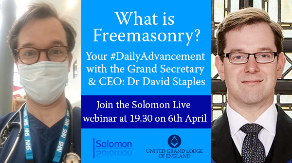 💬🗨️ Solomon Live - Join the Conversation!

On 6th April we launch our series of lively, interesting and stimulating interviews with a variety of special guests, with the <a href="/UGLE_GrandLodge/">United Grand Lodge of England</a> Grand Secretary &amp; CEO, @UGLE_DrDStaples , answering the question “What is Freemasonry?”
