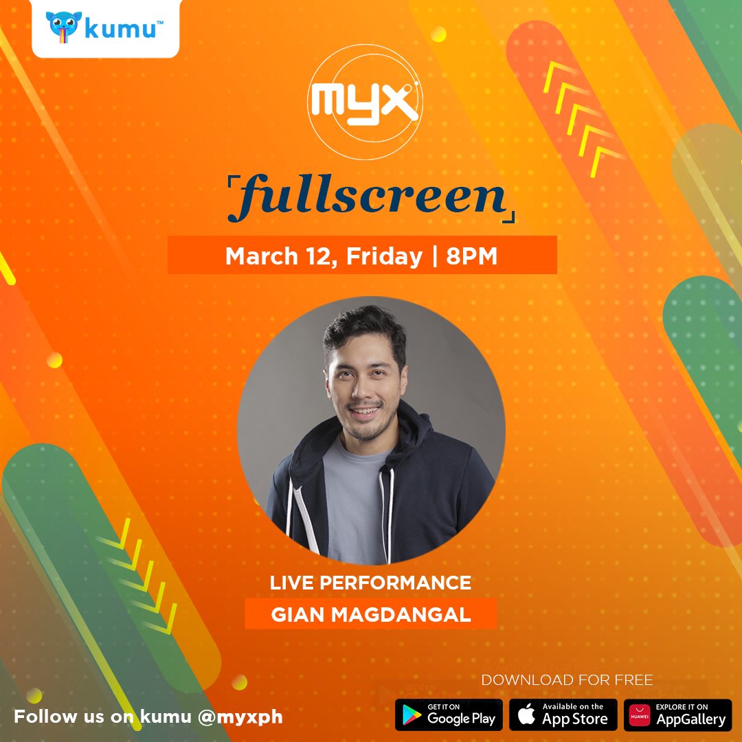 myxglobal's tweet photo. Si Gian Magdangal (@gianmagdangal) ang bahala sa kantahan this Friday night on #MYXFullscreen! Abangan ang kanyang LIVE performance tomorrow, March 12 at 8pm sa aming official kumu account @ myxph! https://t.co/QfYl8FUe0A