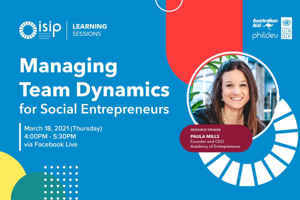 And we're back for more learning sessions! Join us this MAR 18 at 4PM via Facebook Live as we talk about Managing Team Dynamics for #SocEnt with Paula Mills of <a href="/aestudyAU/">Academy of Entrepreneurs</a> 

See you there, entrepreneur!
#SocialImpactPH #Entrepreneurship #GlobalGoals