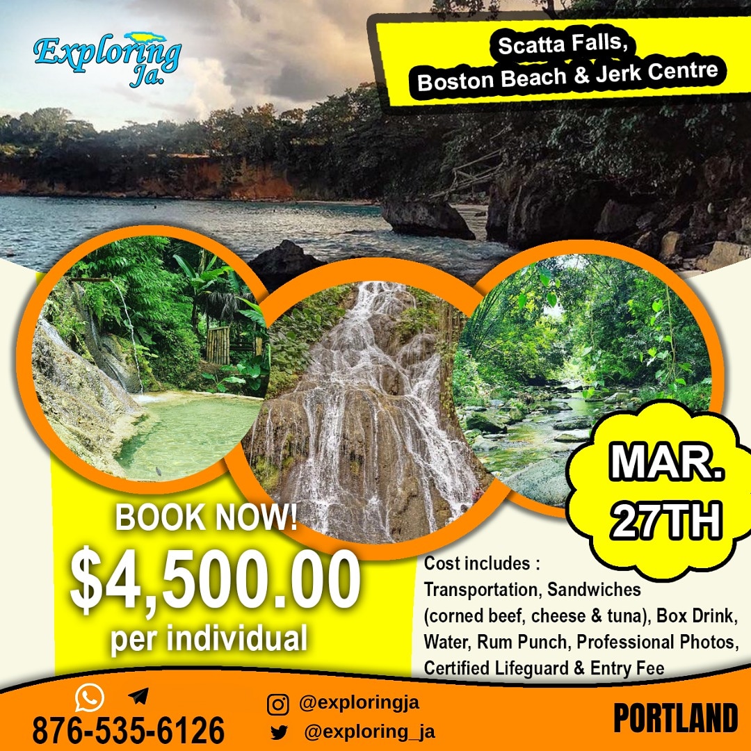 JaExploring's tweet photo. We always hear "Don't go chasing waterfalls", but this is Jamaica. Join us on March 27th as we explore not ONE but TWO locations in the beautiful parish of Portland. Heading to the stunning Scatta Falls settled in Berridale- Portland and the beautiful white sands of Boston Beach. https://t.co/sdQJvUYilX