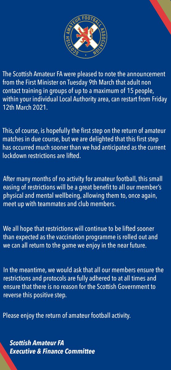 ScotAmFA's tweet image. A message on behalf of the Scottish Amateur FA Executive &amp; Finance Committee following the approval of non contact training...💬